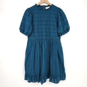 Universal Thread Womens Dress Size S Dark Teal‎ Embroidered Puff Sleeve Ruffles